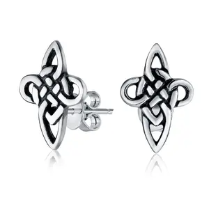 Religious Irish Infinity Love Knot Celtic Cross Stud Earrings Sterling Silver