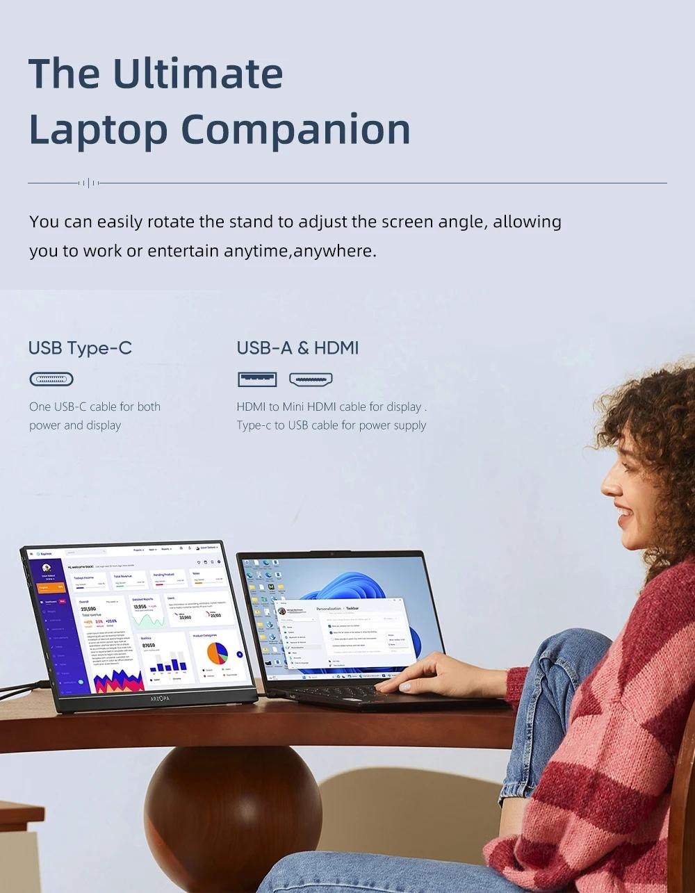 ARZOPA 16" 2.5K Portable Monitor 2560x1600 QHD IPS Display 123% sRGB USB-C HDMI External Second Screen for Mac Laptop Phone PS4/5 Xbox Switch iPhone15