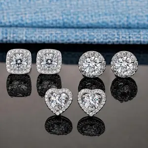 Cubic Zirconia Stud Earrings, Hypoallergenic 925 Sterling Silver Post Earrings, Big Brilliant Round Square Heart Stud Earrings for Women Men, Men’s Accessories, Gifts for Boyfriend Girlfriend Zircon, Classic Style Earrings, Minimalist Design set