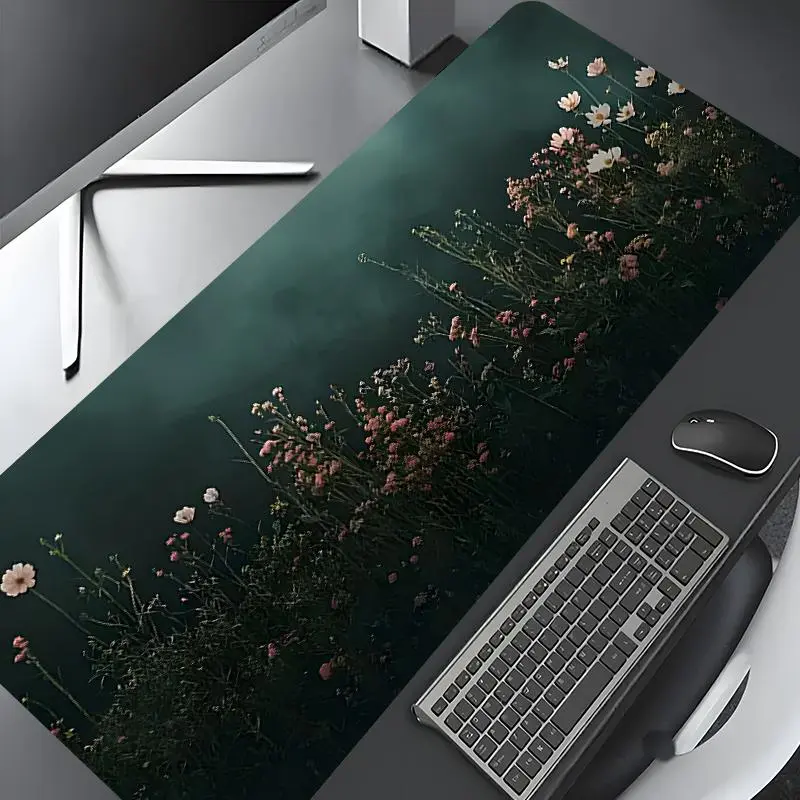 Elegant Night Garden Dark Green Floral Design Large Gaming Mouse Pad, Stylish Desk Protector with Non-Slip Rubber, Multi-Size for Laptop & Desktop Use, Gaming Desk Accessory, Office Accessories, Computer Desk Accessories