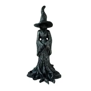 Gothic Witch Statue, Retro Magical Resin Figurine for Dark Aesthetic Dark Fantasy Halloween Christmas Decor Collectible, Medieval Sorcerer Ornament for Home and Office