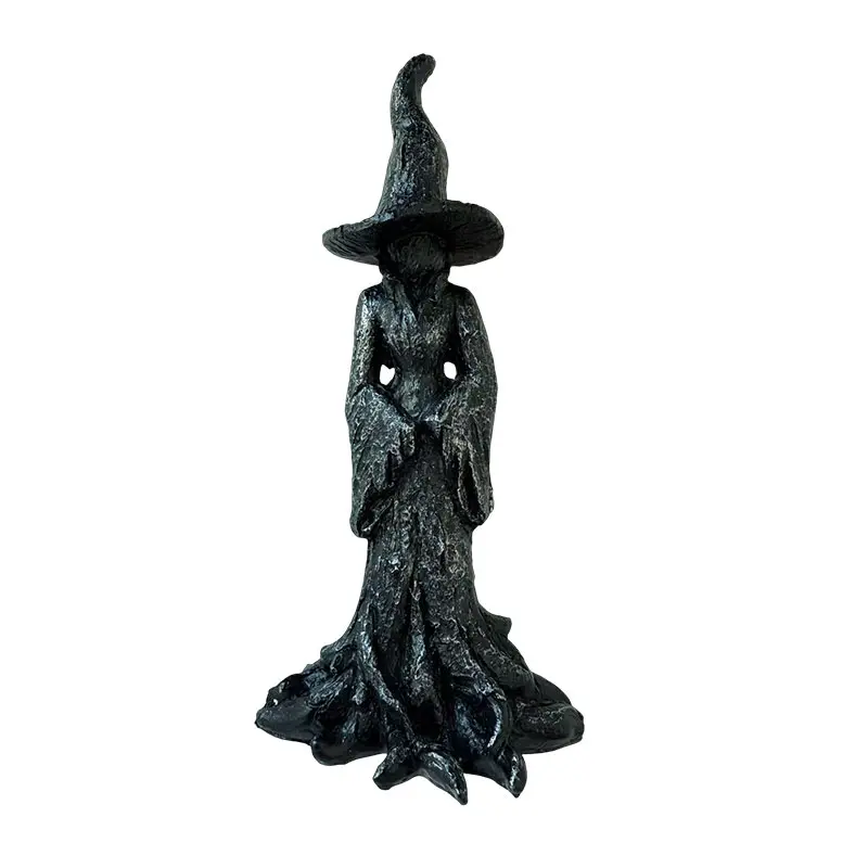 Gothic Witch Sculpted Statue, Retro Magical Resin Figurine for Dark Aesthetic Dark Fantasy Halloween Christmas Decorations Collectible, Medieval Sorcerer Ornament for Home and Office