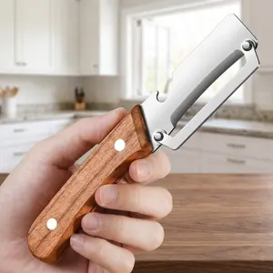 Ergonomic Wood Handle Stainless Steel Vegetable Peeler with Bottle Opener, 2-in-1 Multi-Functional，Heavy Duty for Potatoes, Apples, Pumpkins & All Fruits and Veggies， Your Effortless Kitchen Helper, the Perfect Tool for Fast, Hassle-Free Prep-YYA