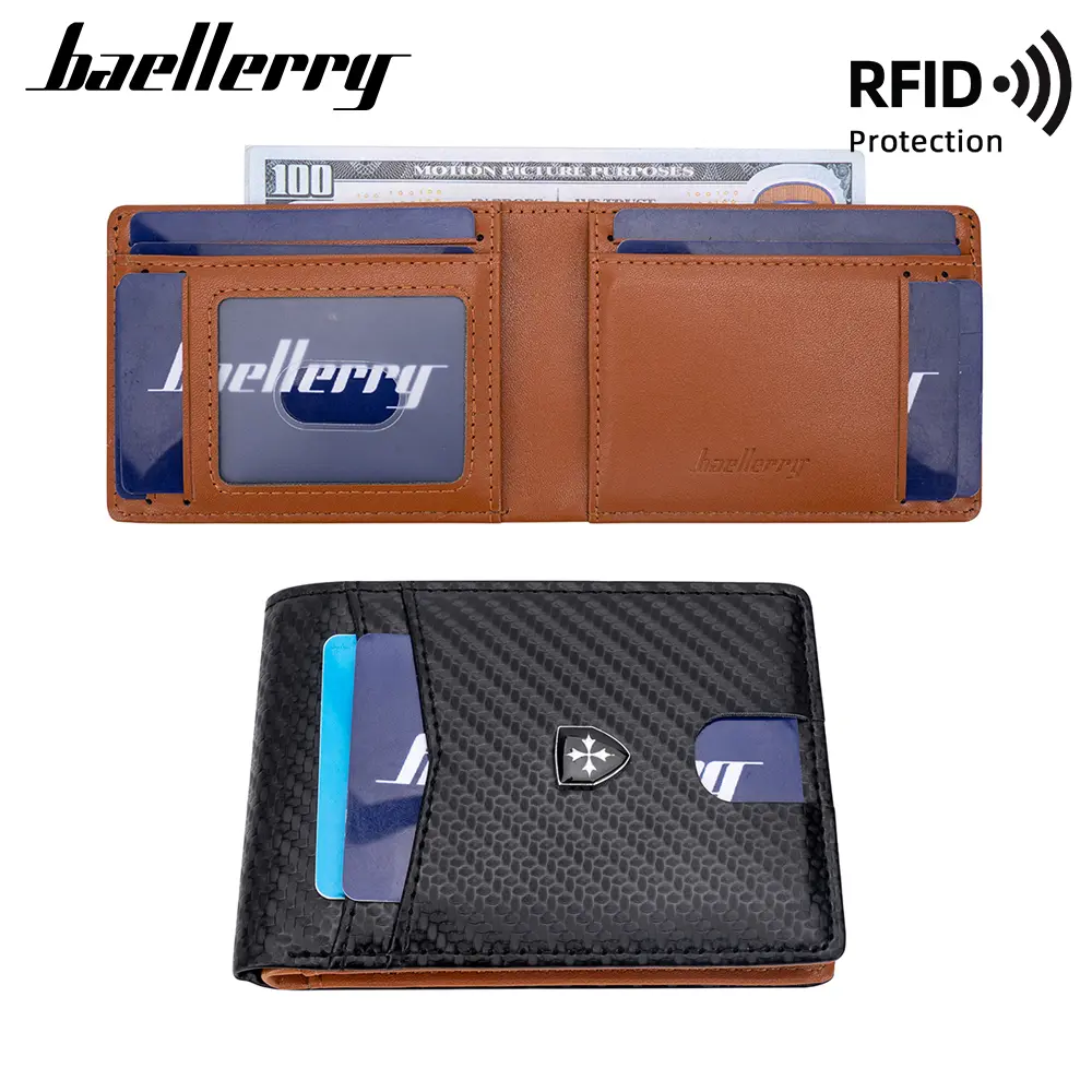 BAELLERY Slim Wallet for Men 11 Card Slots RFID Blocking Carbon Fiber Bifold Wallet Credit Card Holder Minimalist Leather Wallet with Gift Box