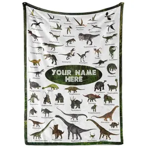 Dinosaur custom name blanket soft flannel blanket for sofa bed warm and lightweight suitable for boys girls adults 50 inches x 40 inches