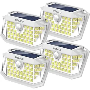 WELALO Solar Motion Sensor Lights Outdoor, [3 Modes/4 Pack/188 LED] 270° Wide Angle Lighting, Security Solar Powered Wall Lights, IP65 Waterproof Flood Lights for Fence Porch Yard Patio(White) pathway decoration Cordless Work