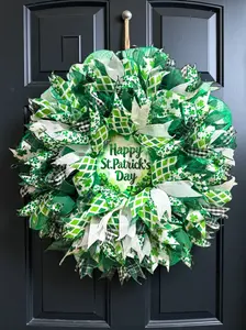 St Patrick’s Day Wreath for Front Door, Green Shamrock Wreath, Irish Holiday Door Decor