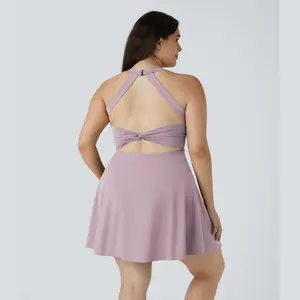 Halara Backless Cut Out Twisted Side Pocket 2-in-1 Plus Size Barre Ballet Dance Dress