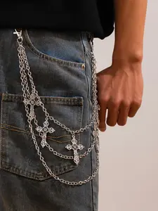 Vintage Multi-Layer Cross Pendant Adjustable Waist Chain, Metal Accessory for Pants, Perfect for Parties Holidays Daily Wear