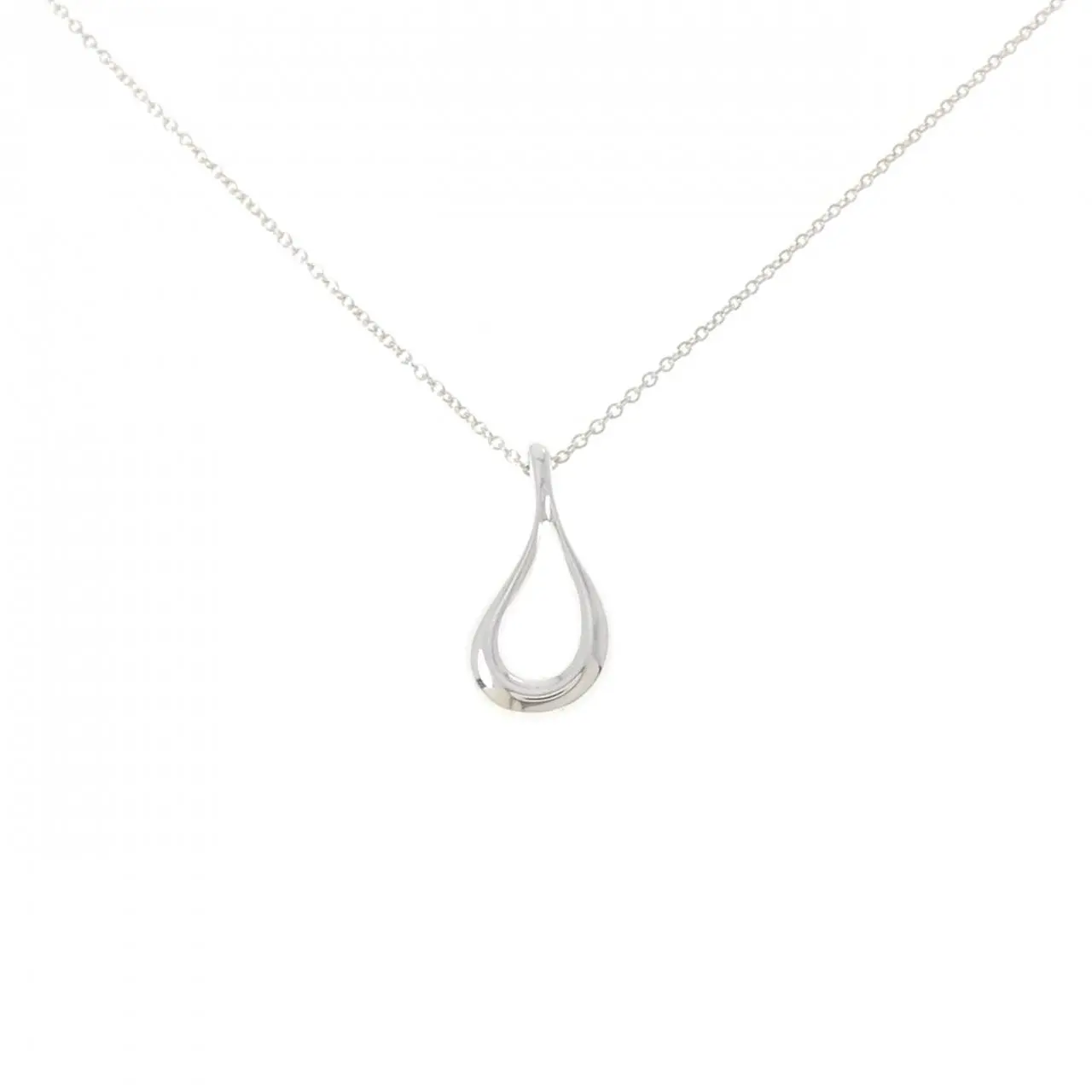 Pre-owned Tiffany & Co. Sterling Silver 925 (Ag925) Small Leather Goods Tiffany Open Teardrop 925 Silver Necklace