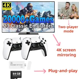 New Console Games 20,000+ Built-in 26 Emulators 2 Wireless Controllers 4K Output 64GB SD Card Plug-and-Play Christmas Gifts