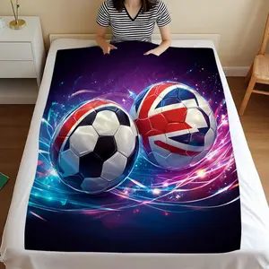 1 Piece Ultra Soft Flannel Blanket for England Football Fans - Design with Balls and UK Flag, Lightweight and Cozy for Home, Travel, and Camping, Machine Washable, Various Sizes, Modern Bedspread/Decoration (British Theme)