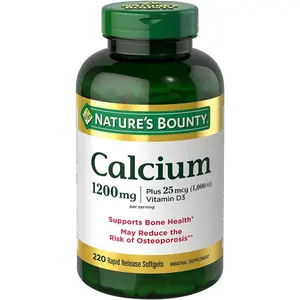 Nature's Bounty Calcium 1200 mg With Vitamin D3, Bone Health & Immune Support, 1000 IU, 220 Softgels
