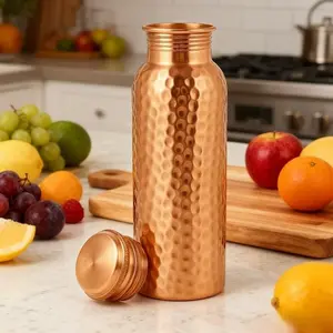 32 Oz Water Bottle, Elegant Hammered Design, Leak-Proof Lid, Durable and Hygienic, Handmade in India, Reusable, Ideal for Fitness Enthusiasts