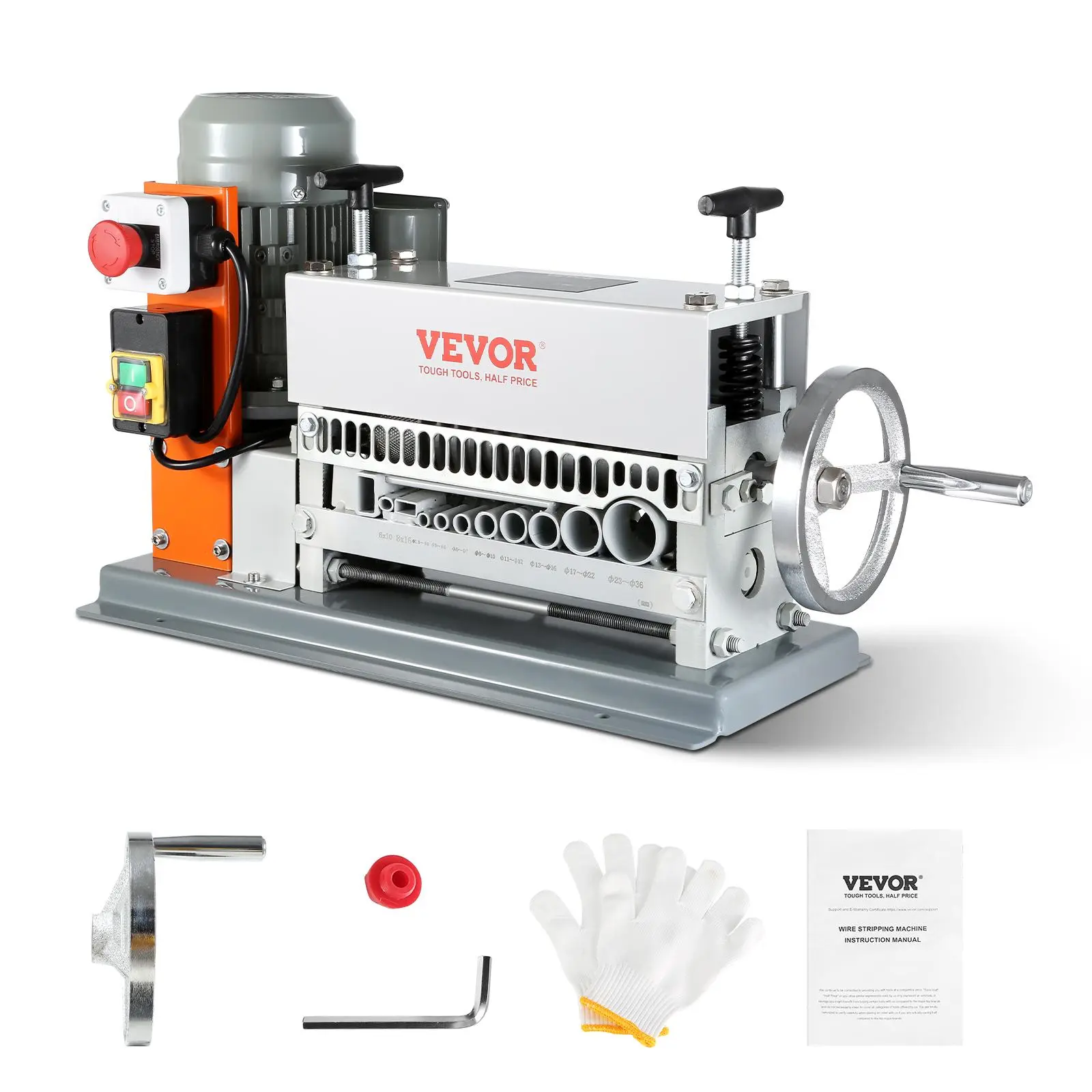 【fathersdaygift】VEVOR Motorized Wire Stripping Machine370 W Hand Tools0.06"-1.42" Range88 ft/min SpeedIncludes Manual Crank & 11 ChannelsIdeal for Copper Scrap RecyclingWire Striping Machine