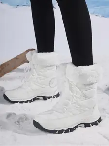 Women's Plain Color Layered Warm Snow Boots, High-Quality Fleece Lining, Windproof Outdoor Winter Shoes, Casual Daily Wear