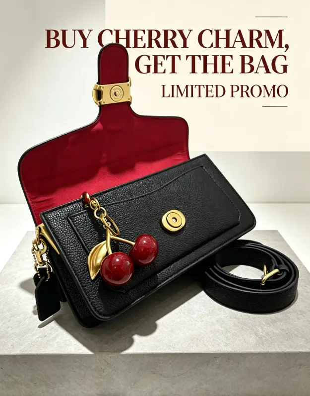Alloy Cherry Bag Charm – Handbag accessory, keychain, hanging decoration, key accessory (includes a bonus crossbody bag)