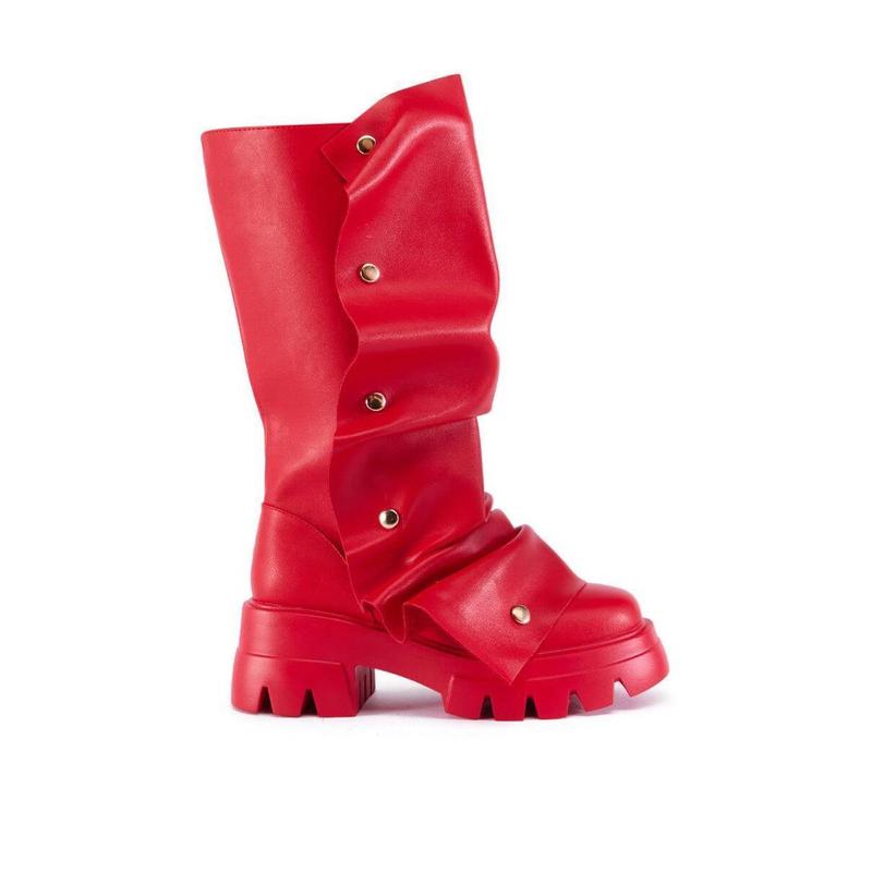 AZALEA WANG SYBEL BUTTON FLAT BOOTIE IN RED