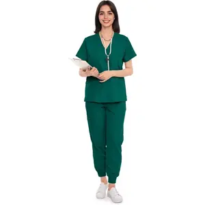 Scrubs for Women Set, V-Neck Scrub Top & Jogger Pants Medical Uniform with 9 Pockets, Yoga Waistband