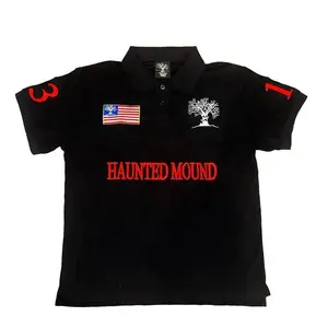 Haunted Mound Polo Shirt America Retro Street Hip Hop Short Sleeve Shirt Men Casual Embroidery Cotton Top Baseball Clothing Streetwear Shortsleeve