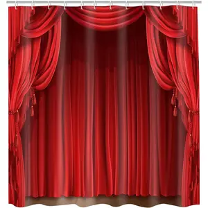 Theatre Shower Curtain, Show Stage Curtains Red Curtains Classic Antique Background, Waterproof Polyester Curtain Festival Gift, 72 X 72 Inch