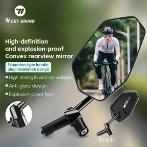 WEST BIKING Enlarged  Foldable HD Convex Bicycle Rear View Mirror 360° Rotatable Glass Bike Rearview Mirror Bike Accessories