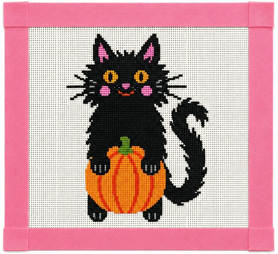 Scaredy Cat Halloween Printed Needlepoint Canvas