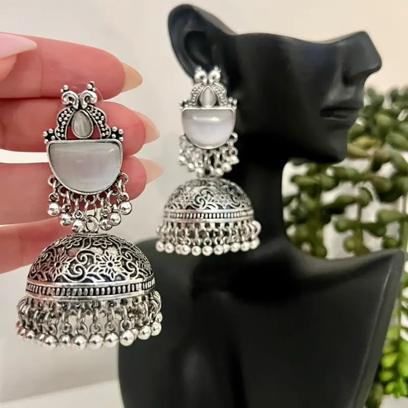 Stunning Light Weight Silver Jhumkay with Intricate Design
