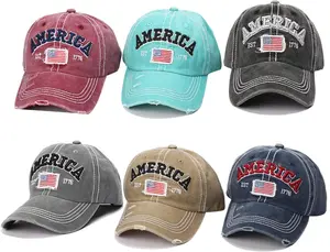 American Distressed Baseball Cap, 1776 American Flag USA, Men's Women