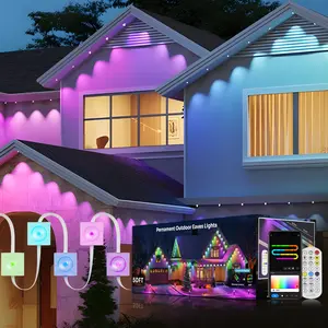 FLOWGO Permanent Eaves Light,  Outdoor Lighting With RGBIC, Permanent Outdoor Lights, Holiday Decorations for Party, Music Rhythm , Remote Control & Bluetooth APP Link, IP67 Waterproof, 50/100 Feet Long, Ideal for Festival and Daily  Decor