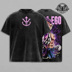 Ultra Ego Saiyan Prince Anime Shirt Purple Power Awakening Vintage Washed Oversized Anime Streetwear Graphic Tee Cotton
