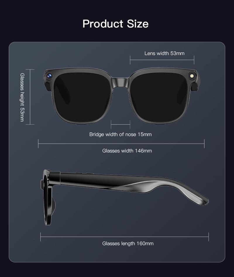 Smart AI Camera Glasses 8MP High-quality Photos Wearable Bluetooth Video Music WiFi Camera Translation AI Voice, button touch adjustment Sunglasses