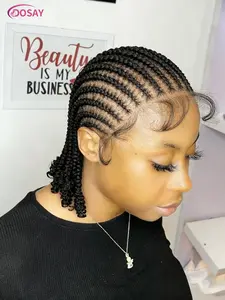 8 inch Short Cornrow Box Braided Wigs Curly End 613 Blonde Twist Synthetic Full Lace Front Wigs Knotless Full Hand Tied Braids for Black Women