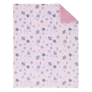 NoJo Mermaid Lagoon Pink and Blue Seashells, Jellyfish, Coral, and Seahorses Super Soft Sherpa Baby Blanket