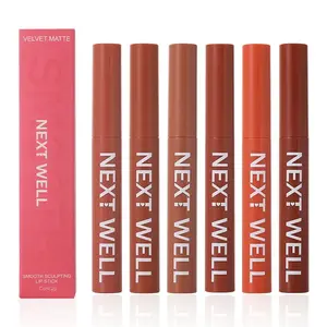 Cross-Border Exclusive Supply Six-Color Mineral Waterproof Rotating Matte Lipstick Pens Long-Lasting Moisturizing Thin Tube