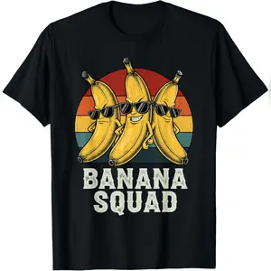 Men's Casual Round Neck Short-Sleeve Streetwear Menswear T-Shirt - Funny Banana Squad Matching Group Fruit Humor Retro Stylish Cotton Tee