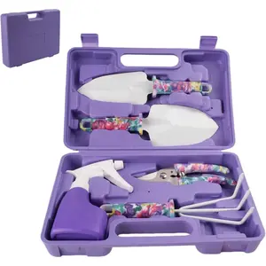 5 Pieces Garden Tools Set with Floral Print, Essential Gardening Kit Includes Trowels, Rake, Pruner, Spray Bottle & Carrying Case, Lightweight Hand Tools Gift for Women & Beginner Gardeners