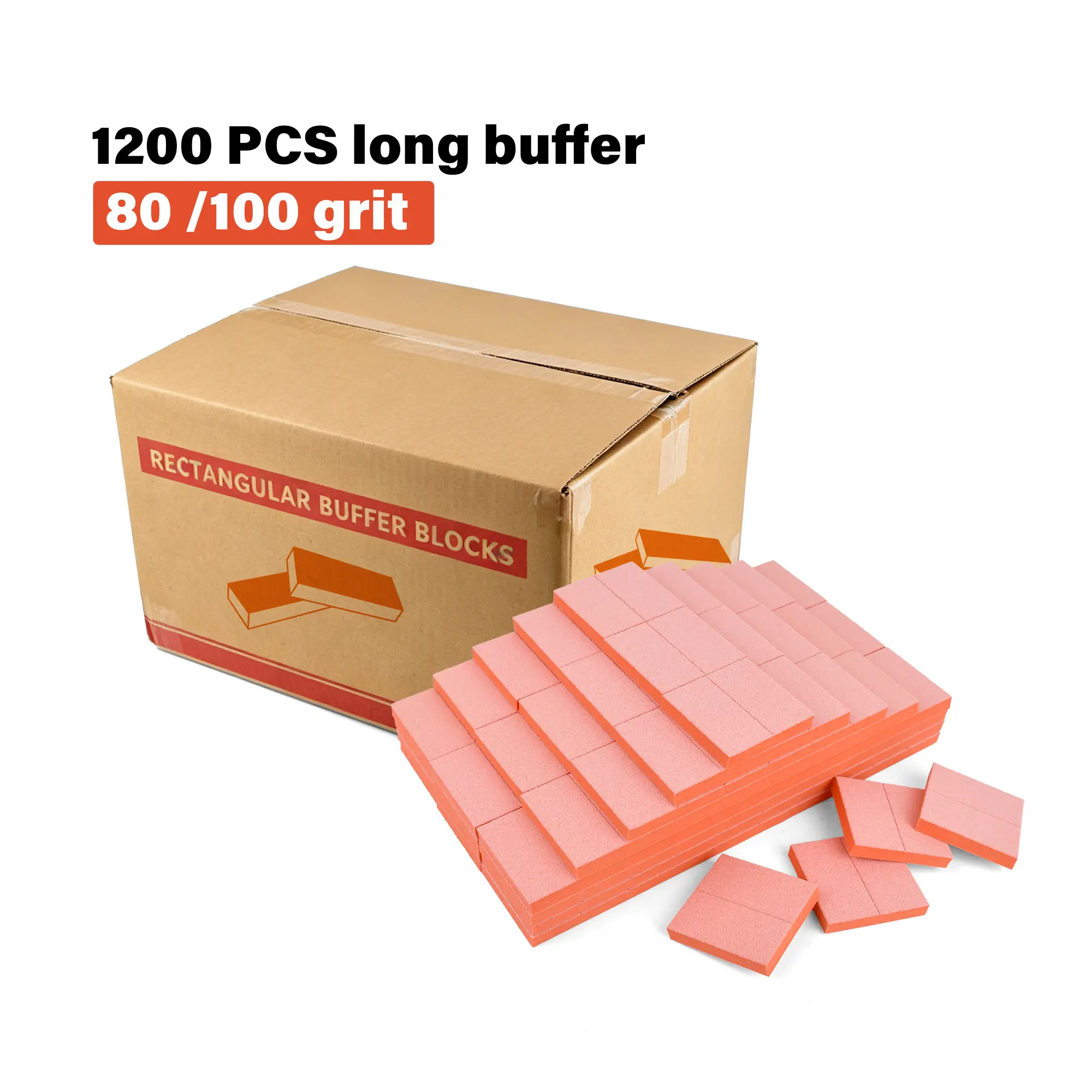 Maryton 1200 Pcs Rectangular Nail Buffer Blocks - 80/100 Grit Disposable Use Nail Care Tools, Bulk Supply for Salon, Smooth Finish Manicure Files, USA Stock Case