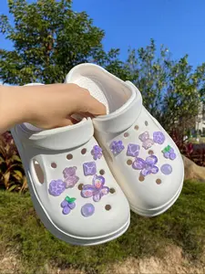 14-Piece Shoe Charms Set, Butterfly Bear Grape Flower Wave Plum Design, DIY Decoration Accessories for Women Sandals Slippers Beach Bags