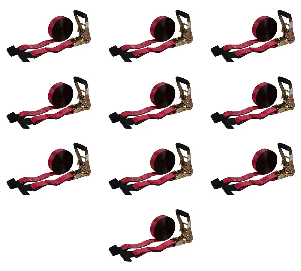 Ratchet Tie-Down Straps with Flat Hooks, 2" x 30' Ratchet Straps Red | 10,000 Lbs Breaking Strength | TieDown Ratchet Straps for flatbed, Truck, Trailers Pickup - 10 Pack