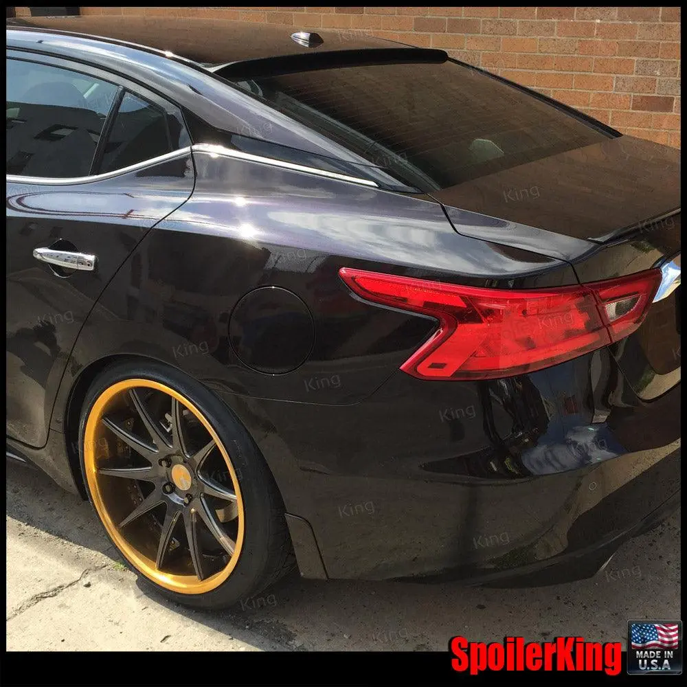 Aftermarket Polyurethane Rear Window Roof Spoiler (284R) for Nissan Maxima 2016-2023, 1.25" High, 2 5/8" Wide, Curved Design, Self-Adhesive Paintable Body Panel Part