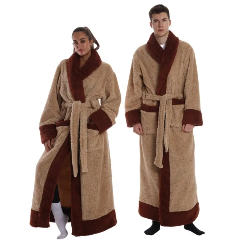 Unisex Colorblock Blanket Robe, Oversized Thickened Long Sleeve Design with Pockets, Casual Style Homewear Loungewear for Spring Autumn Winter