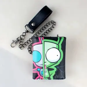 GIR Wallet - Invader Zim - 3 Fold Chain Strap Wallet - Detailed Quality Charactor - ID Holder Credit Cards Cash Coins Pouch