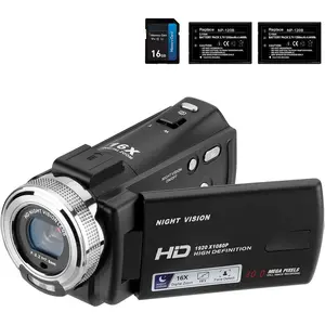 HDV-V12 Video Camera  Camcorder Digital Recorder | 1080P 30FPS 30MP | 3.0 Inch Rotation LCD | 16X Digital Zoom |  Night Vision - Black (V12+16GB Card)