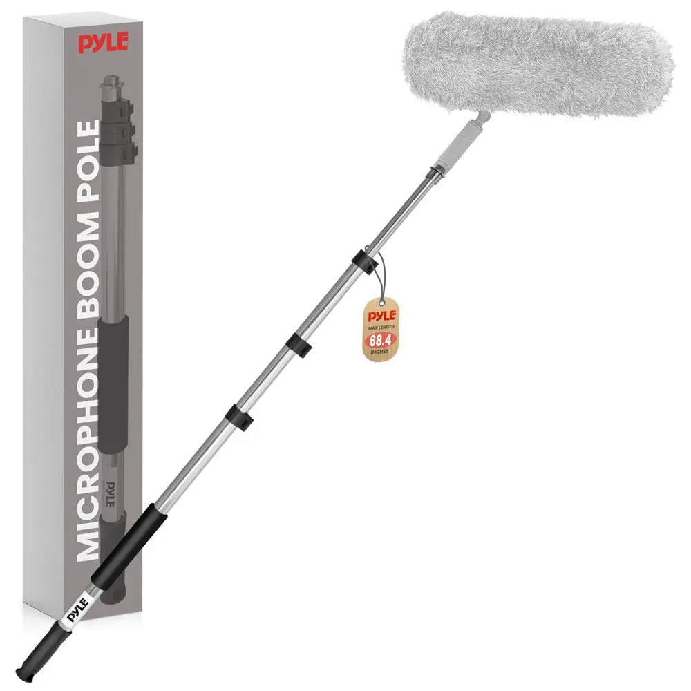 Pyle Polished Telescoping Mic Boom Pole for Shotgun Microphones - Adjustable Aluminum Audio Gear with 5.7ft Clamp-Style Extension Quick Locking Mechanisms, Comfortable Handle Grips - For Studio, Live Performances, Telescopic, Boom Pole / Fish Pole
