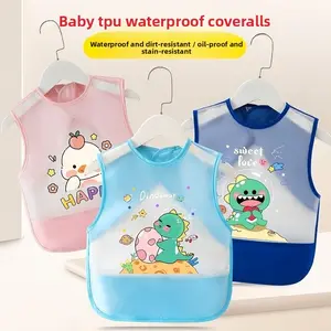 Cartoon Toddler Sleeveless Bib, Waterproof No-Wash Eating Apron, Reusable Feeding Coverall Saliva Towel for Baby Mealtime Protection