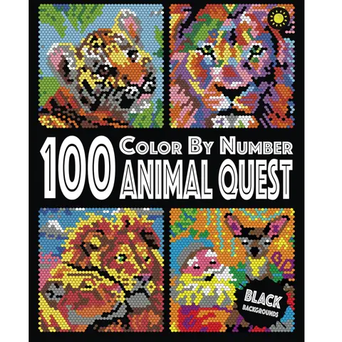 100 Animal Quest Color By number : quest activity  with 12-color palette Coloring book