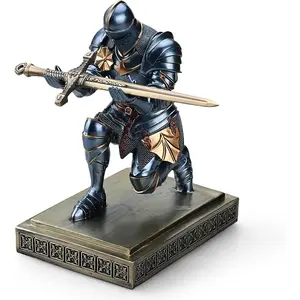 Medieval Armored Warrior Knight Pen Holder Desk Organizers and Accessories  Pencil Holder Paperweight as Gift with a Cool Letter Opener for Desk (Blue)