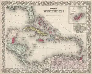 West Indies with Bermuda and Havana, 1886 - Historical Map Reproduction