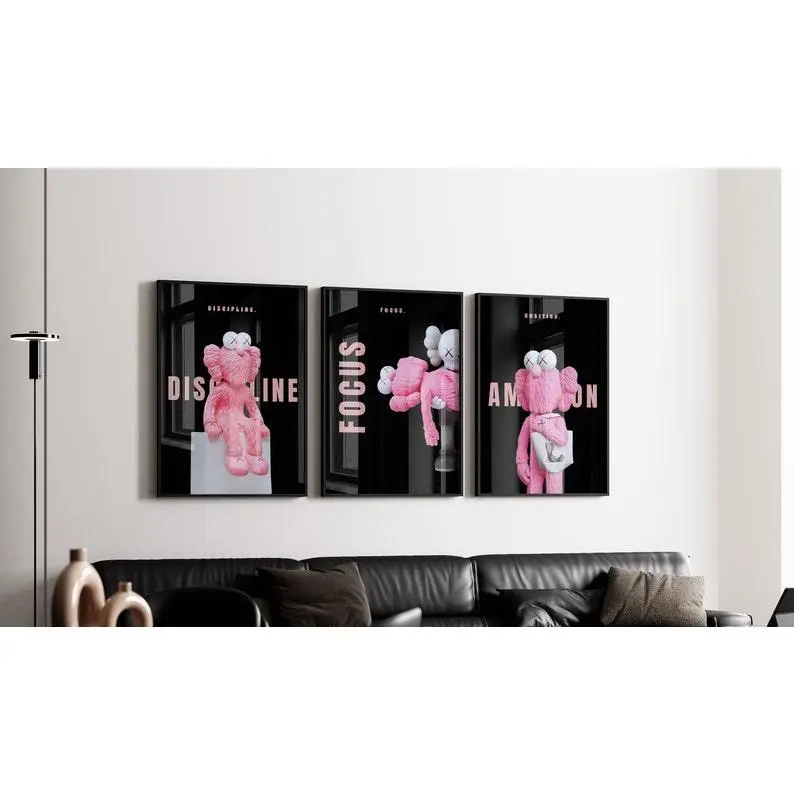 Black and Pink HypeBeast Poster Set of 3, Motivational Wall Art